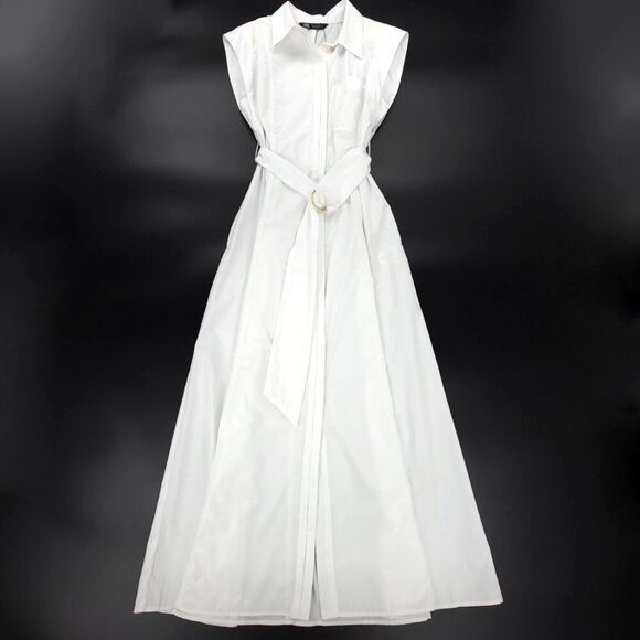 NWT Zara Long Poplin Shirt Dress Belted A-Line Maxi Minimal Old Money White Gold Maxi NWT Zara Long Poplin Shirt Dress Belted A-Line Maxi Minimal Old Money White Gold Maxi